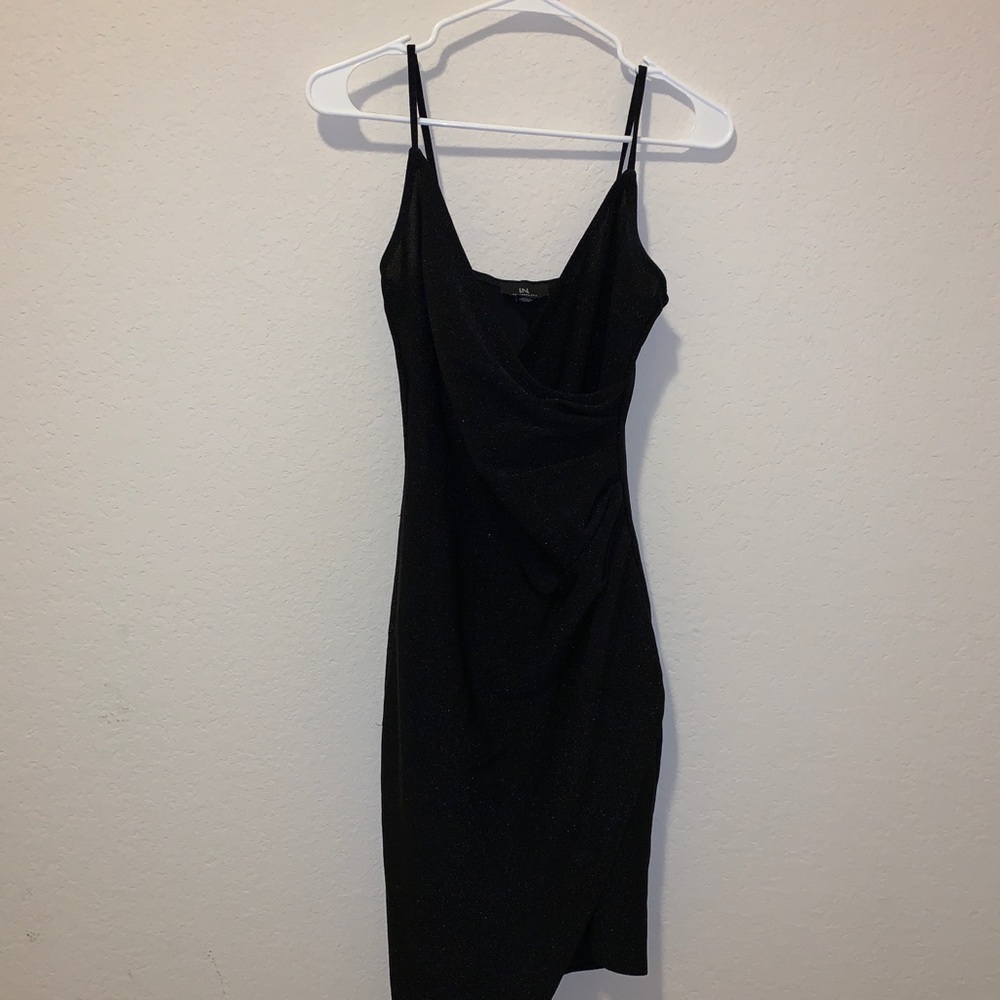 Black sparky a symmetrical gathered midi dress